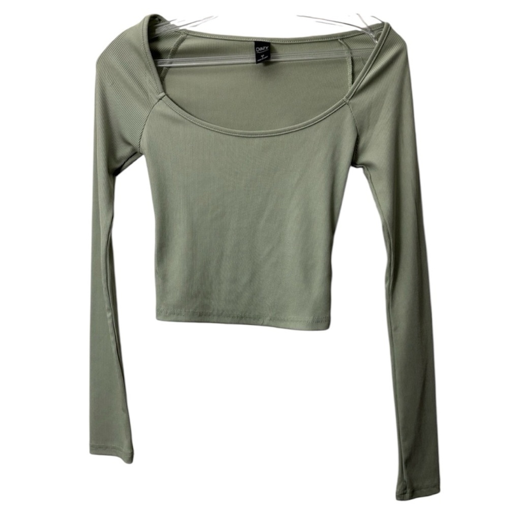 DAZY‎ Sage Green Ribbed Long Sleeve Crop Top